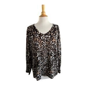 Talbots Pure Merino Wool Animal Print Cheetah Pullover Sweater 2X P Petite 2XP